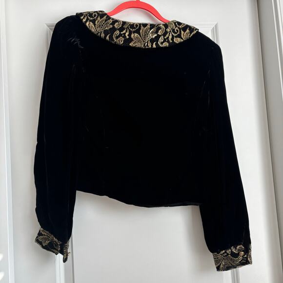 VTG Herman Geist Peter Pan Black Velvet Gold Lace Sz 6 Vintage - Picture 2 of 9